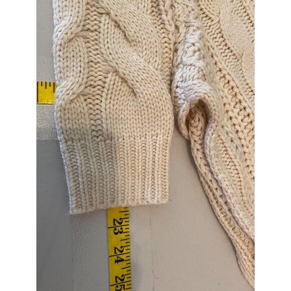 Windsor Asymmetrical Cable Knit Turtleneck Sweater Cream Small - Picture 7 of 7
